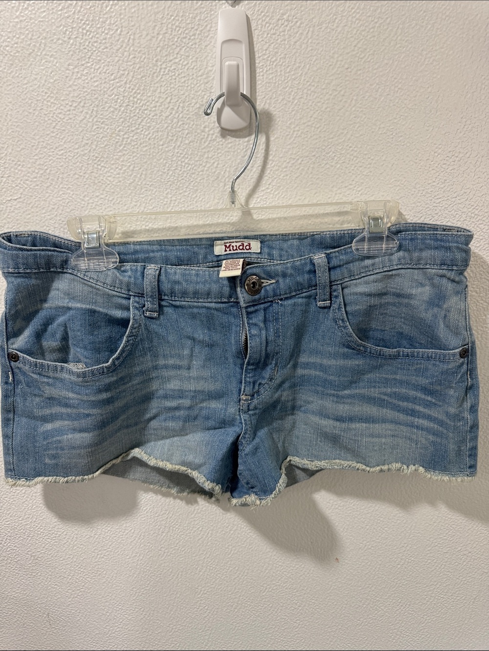 Mudd Washed Blue Denim Frayed Hem Shorts